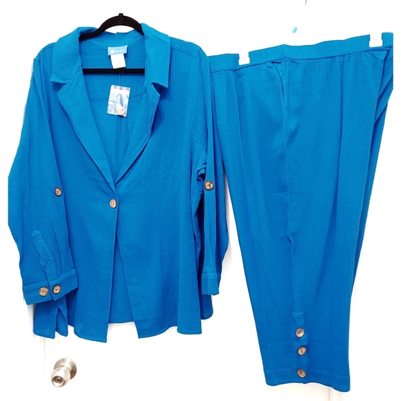 Koret Blue Pants - W210240 NWT Koret Blue Crinkled Cotton Cap…